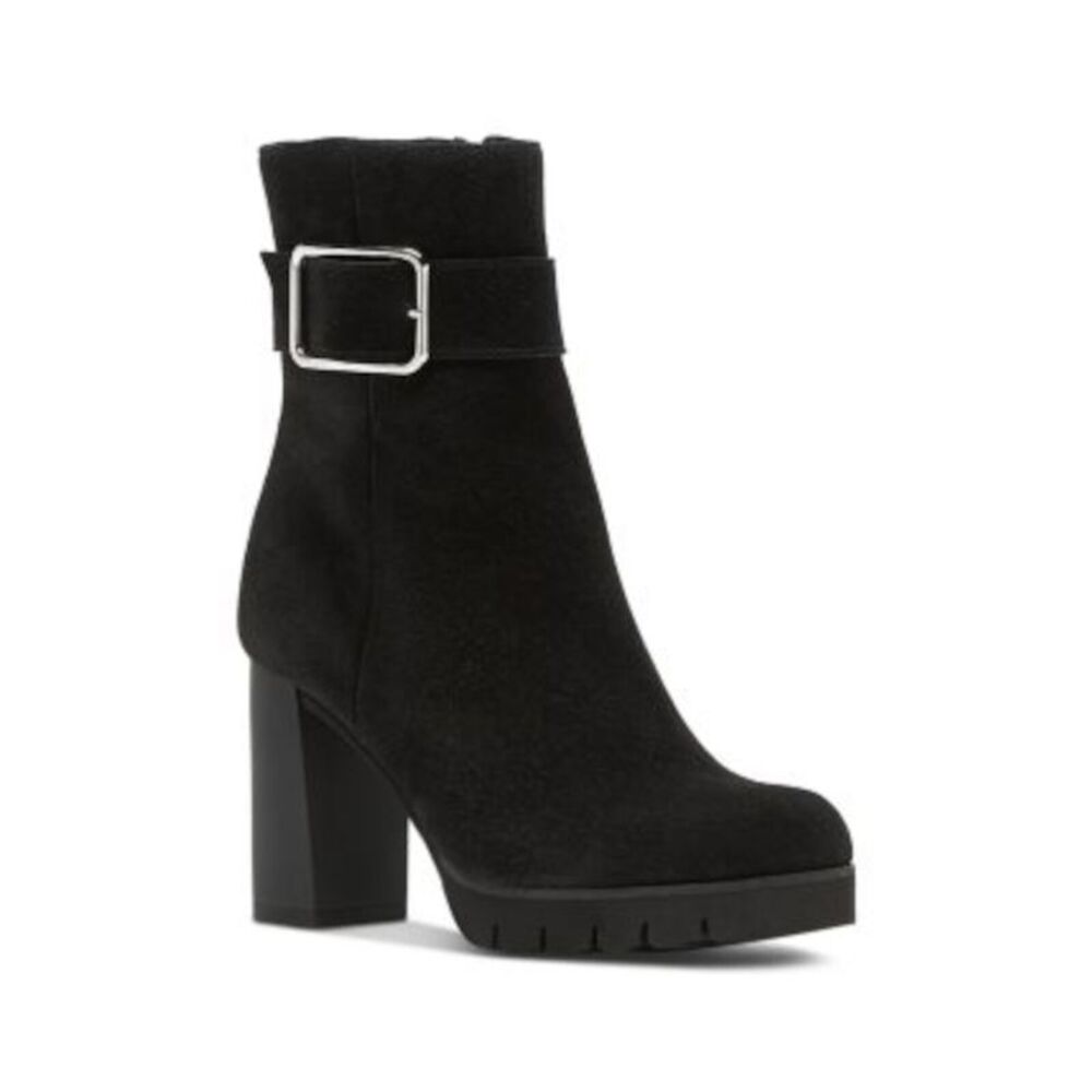 LA CANADIENNE Womens Black Milo Almond Toe Block Heel Suede Heeled Boots 9.5